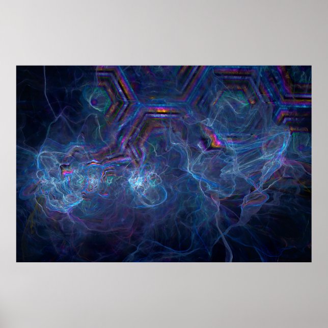 Abstrakt Fractal Nebula och Geometric Morph Poster (Framsidan)
