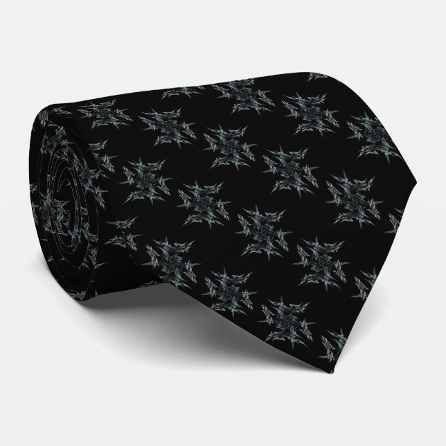 Abstrakt Fractal White Snowflake på Black Necktie Slips (Rullad)