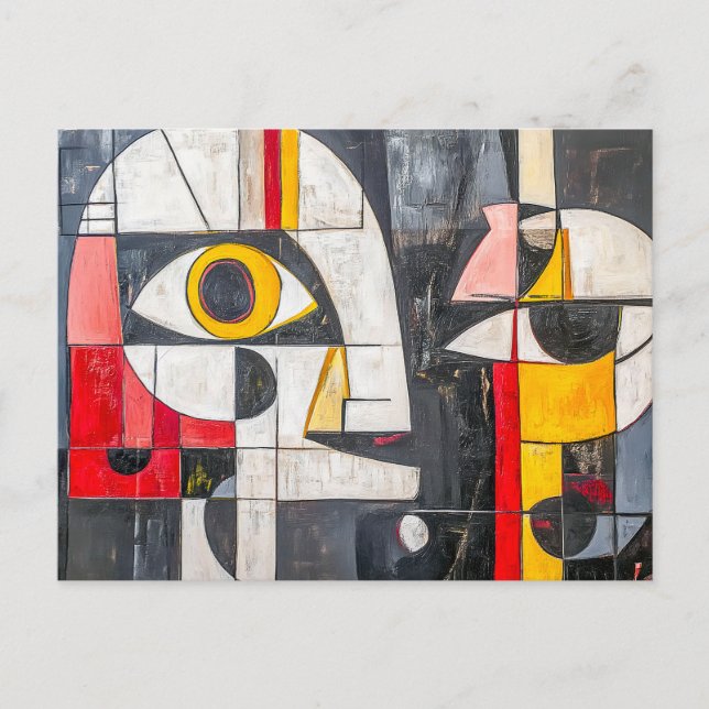 Abstrakt fragmenterad ansiktsdesign vykort (Framsida)