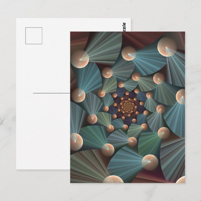 Abstrakt fraktal konst med djupbrun skifferblå vykort (Fram/baksida)