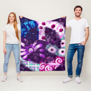 Abstrakt Fredstecken Hippie Art Lila Rosa Blue Fleecefilt