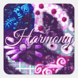 Abstrakt Fredstecken Hippie Art Lila Rosa Blue Fyrkantigt Klistermärke