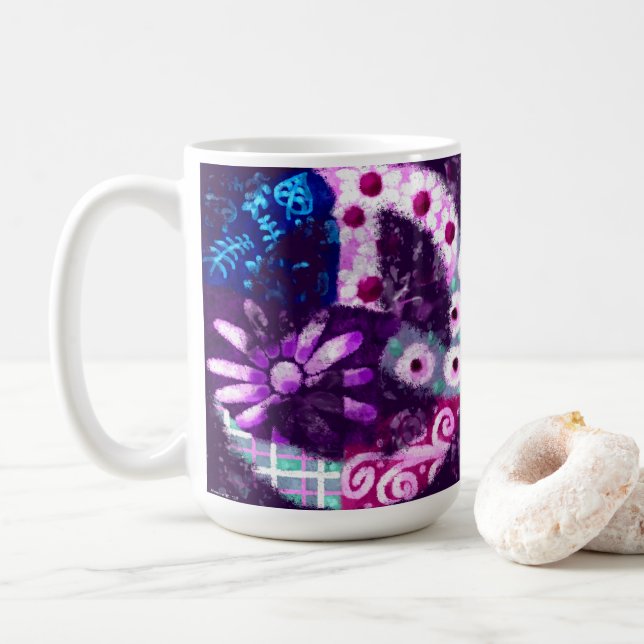 Abstrakt Fredstecken Hippie Art Lila Rosa Blue Kaffemugg (Med munk)