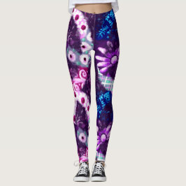 Abstrakt Fredstecken Hippie Art Lila Rosa Blue Leggings