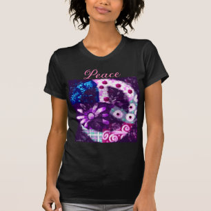 Abstrakt Fredstecken Hippie Art Rosa Lila T Shirt