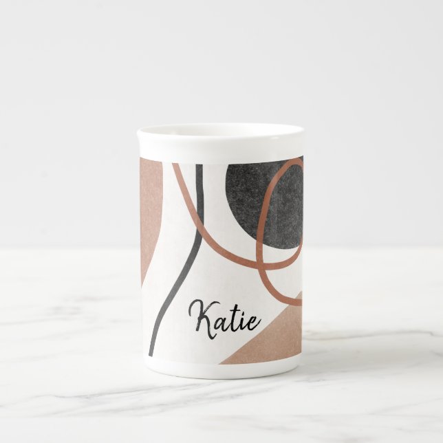 Abstrakt frihandsformer - Brunt och svart Benporslin Mugg (Framsidan)