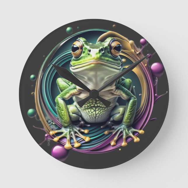 Abstrakt Frog Symphony Rund Klocka (Framsida)