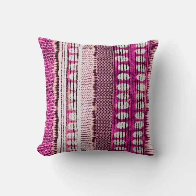 abstrakt fuchsia färglös etnisk gräns mönster kudde (Framsida)