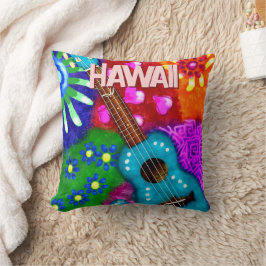 Abstrakt Funky Ukulele Blommig Tropisk Teal Lila Kudde
