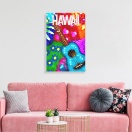 Abstrakt Funky Ukulele Blommigt Tropical Teal Lila Canvastryck