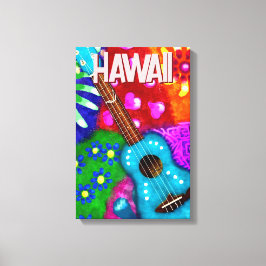 Abstrakt Funky Ukulele Blommigt Tropical Teal Lila Canvastryck