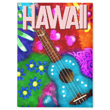 Abstrakt Funky Ukulele Blommigt Tropical Teal Lila