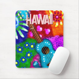 Abstrakt Funky Ukulele Blommigt Tropical Teal Lila Musmatta