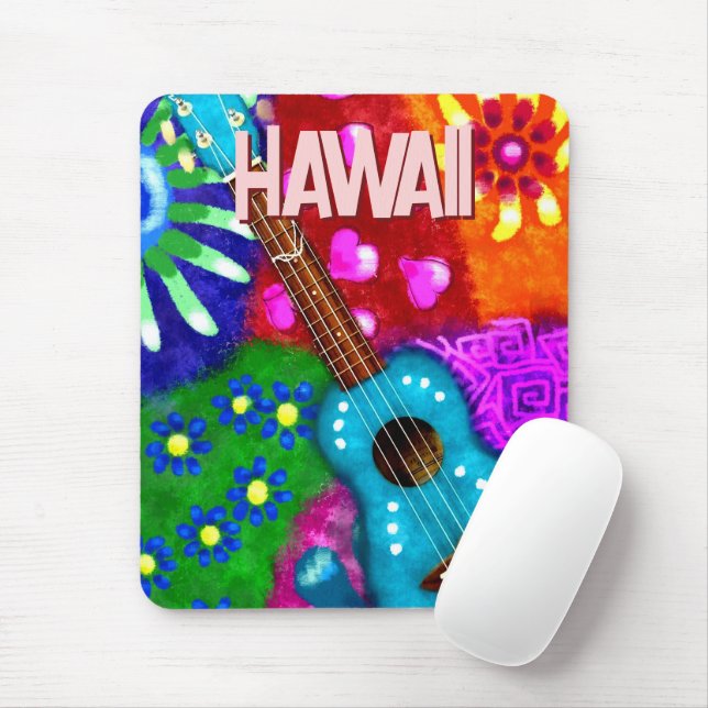 Abstrakt Funky Ukulele Blommigt Tropical Teal Lila Musmatta (Med mus)
