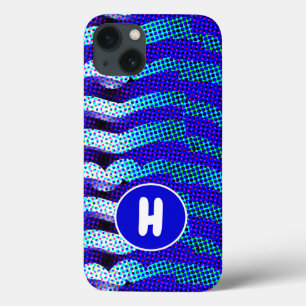 Abstrakt Funky Wave Mönster Blue, Grönt Monogram