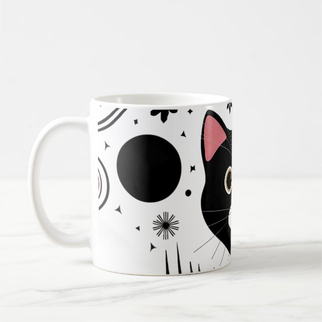 Abstrakt Funny Black Cat Kaffemugg (Vänster)