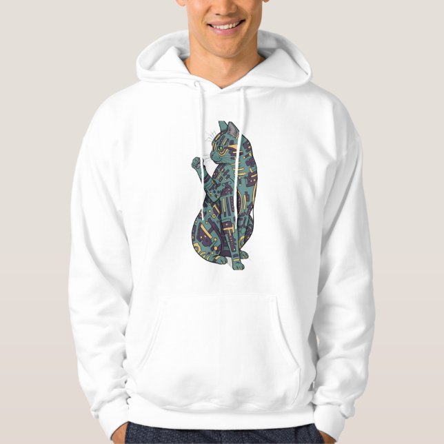 Abstrakt futuristisk kattdesign hoodie (Framsida)