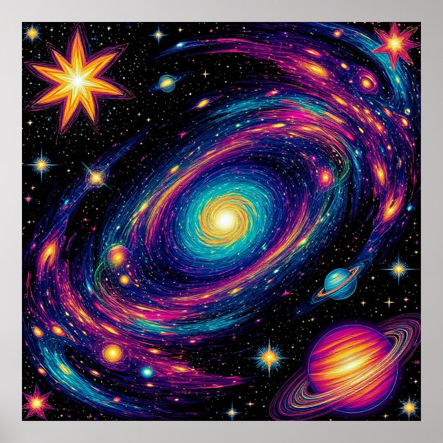 Abstrakt galaxscen med stjärnor, planeter poster (Framsidan)