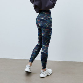 Abstrakt Galaxy Mörk blått Grönt Tie-Dye Mönster Leggings