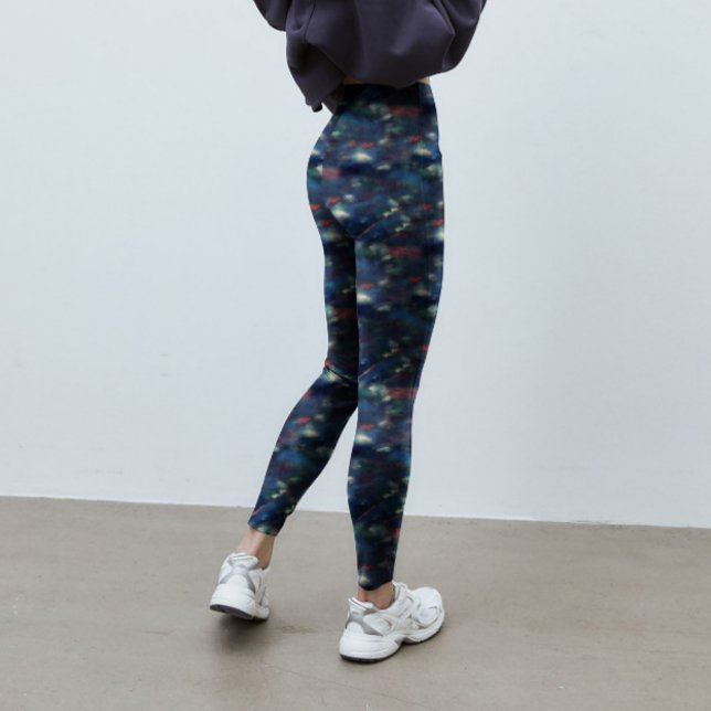 Abstrakt Galaxy Mörk blått Grönt Tie-Dye Mönster Leggings (Modern Abstract Dark Blue Green Tie Dye Pattern Printed Leggings for Yoga, Fitness & Lifestyle.)