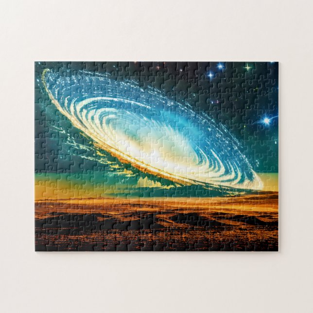 Abstrakt Galaxy over Desert Planet i Rymden Pussel (Horisontell)