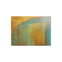 Abstrakt Gelli Plate print teal blue gult guld