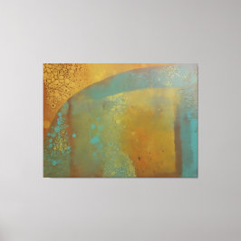 Abstrakt Gelli Plate print teal blue gult guld Canvastryck