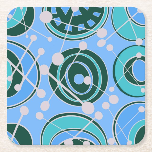 Abstrakt, geoformer i grönt, blå design underlägg papper kvadrat (Framsidan)