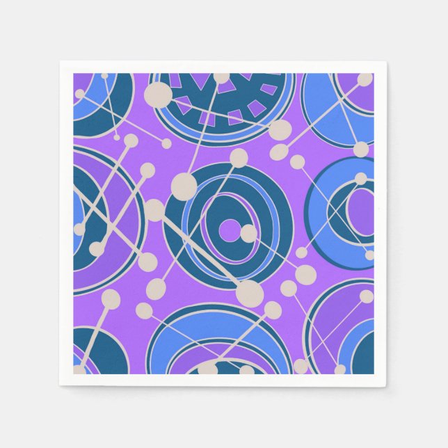 Abstrakt, geoformer i lila, blått pappersservett (Framsidan)