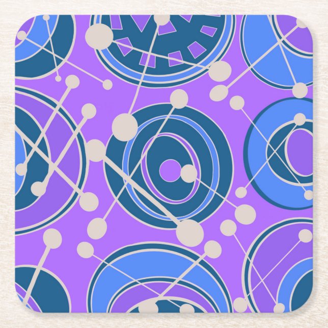 Abstrakt, geoformer i lila, blått underlägg papper kvadrat (Framsidan)