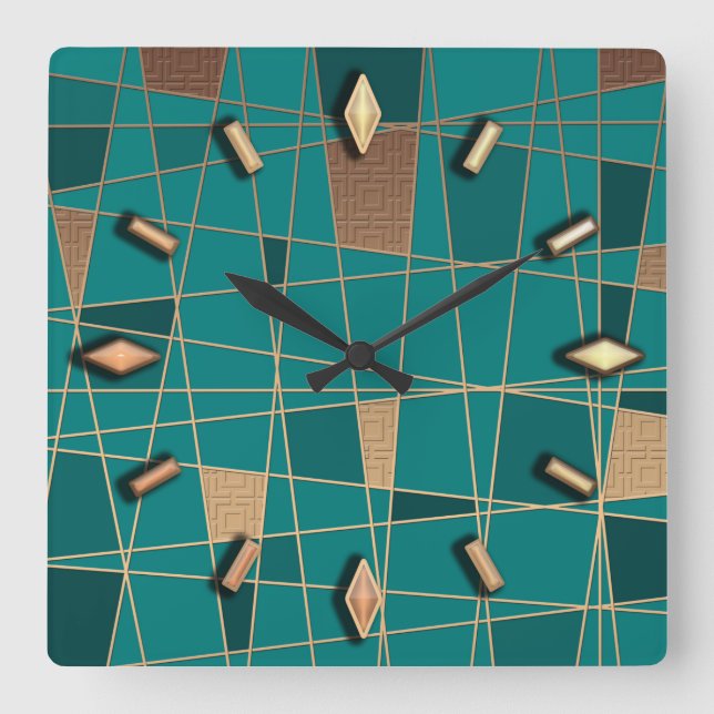 Abstrakt, geometri, elegant, färgstark, polygonal fyrkantig klocka (Framsida)