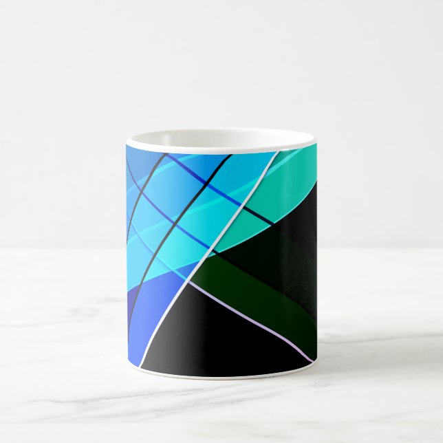 Abstrakt, geometri, grönt, blått, svart kaffemugg (Center)
