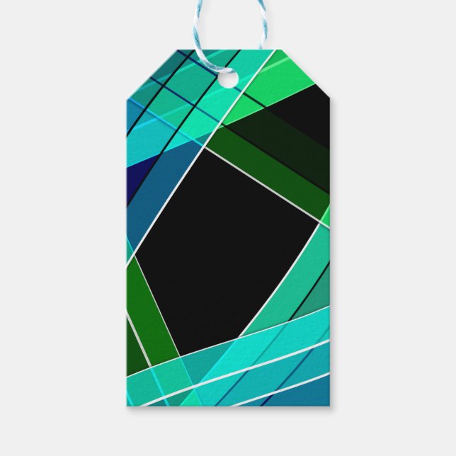 Abstrakt, geometri, grönt, blått, svart presentetikett (Framsidan)
