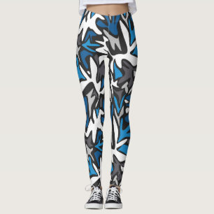 abstrakt, geometri, mönster, svart och blå kast leggings