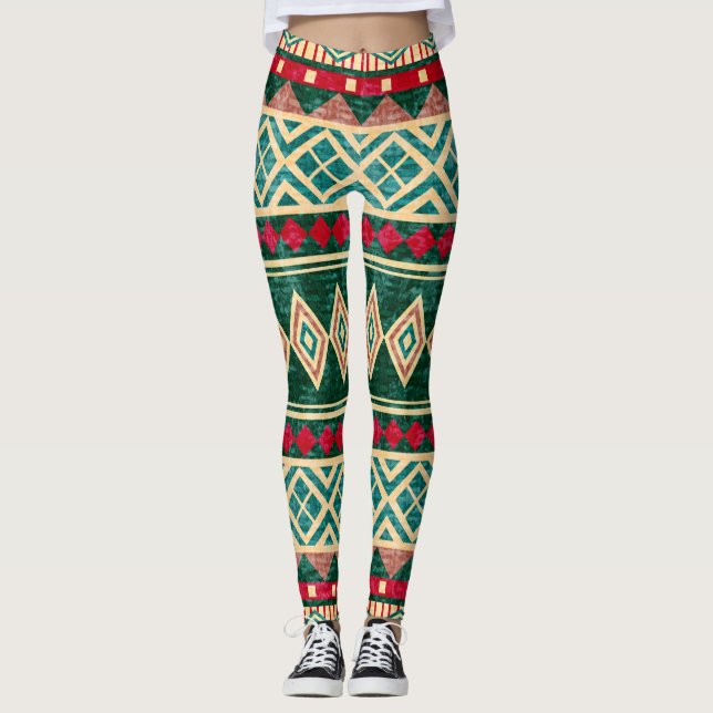 Abstrakt Geometric African Stil Mönster Leggings (Framsida)