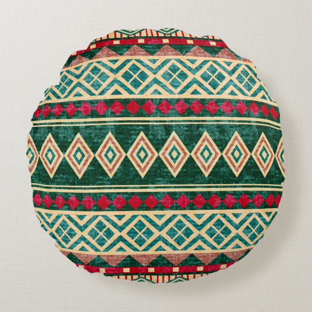Abstrakt Geometric African Stil Mönster Rund Kudde (Framsidan)