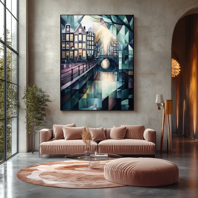 Abstrakt Geometric Amsterdam Skyline med Canal Canvastryck (Skapare uppladdad)