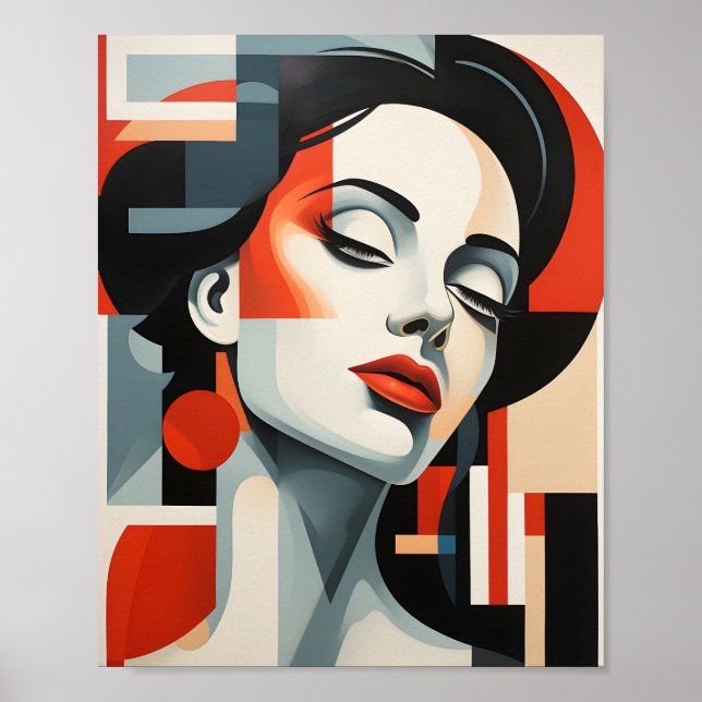 Abstrakt Geometric Art Cubist Woman Porträtt Poster (Framsidan)