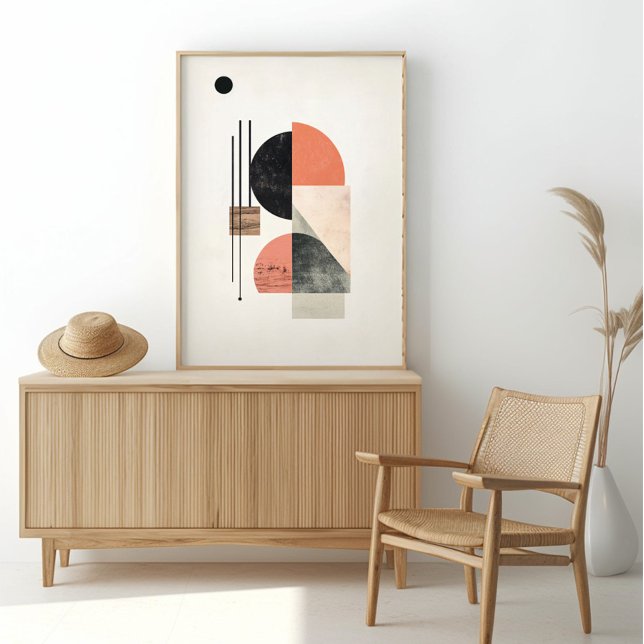 Abstrakt Geometric Art med Natural Struktur Poster (It merges dynamic geometric elements with natural textures, creating a fusion of modern abstraction )