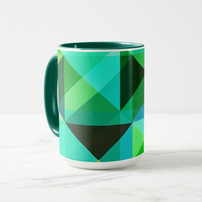Abstrakt Geometric Art Mugg i Grönt och skalning (Framsida vänster)