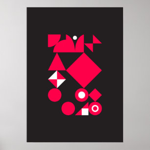 Abstrakt Geometric Art (Red, Black & White) 7 Poster