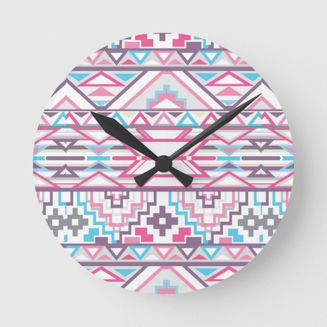 Abstrakt Geometric Aztec Mönster 3 Rund Klocka (Framsida)