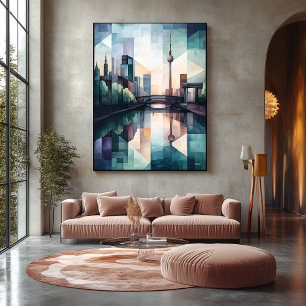 Abstrakt Geometric Berlin Skyline med TV Torn Canvastryck