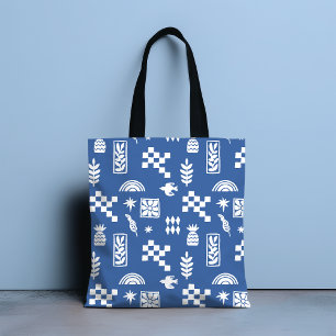 Abstrakt Geometric Bird Blommigt Blue Girly Chic Tygkasse