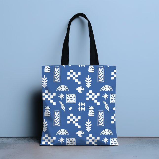 Abstrakt Geometric Bird Blommigt Blue Girly Chic Tygkasse (Skapare uppladdad)