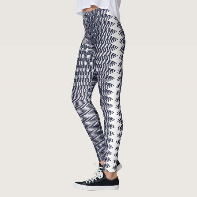 Abstrakt Geometric Black and White Rand, Trippy Leggings (Vänster)