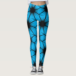 Abstrakt Geometric Black Blue Pricky Cactus Thorn Leggings