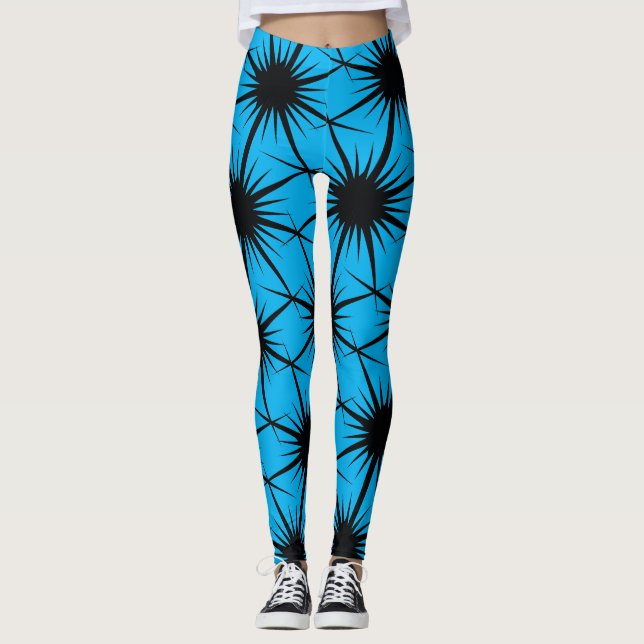 Abstrakt Geometric Black Blue Pricky Cactus Thorn Leggings (Framsida)