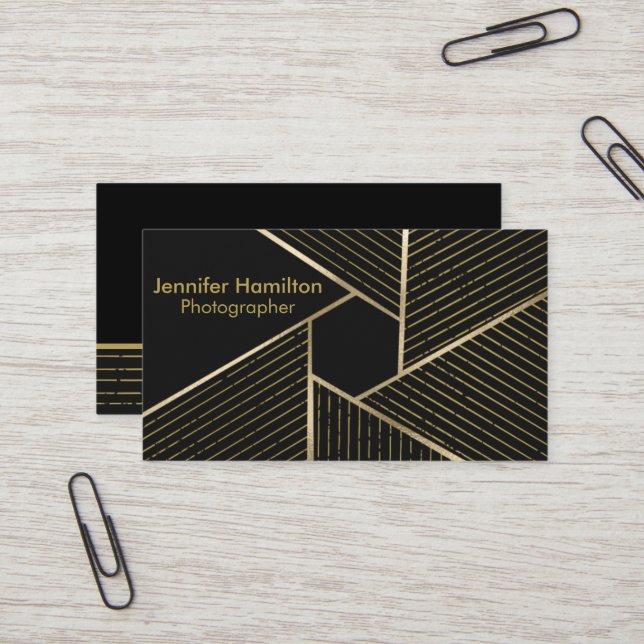 Abstrakt Geometric Black Gold Foil Photographer Visitkort (Fram/Back In Situ)