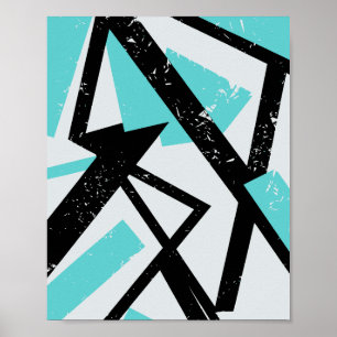 Abstrakt Geometric Black Linjer med blå rektangel Poster